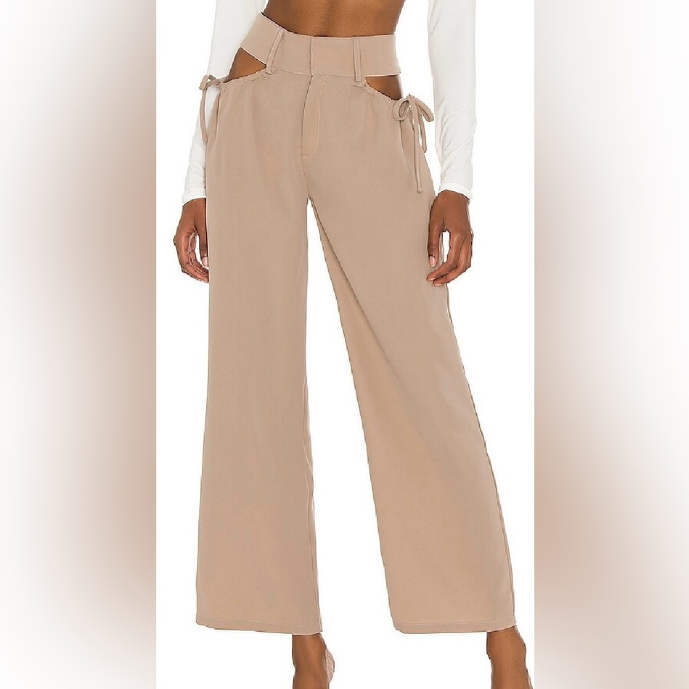 superdown Taupe Wide-Leg Cutout Pants.